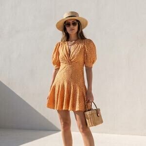 Sandro Kendal Broderie Anglaise Orange V-Neck Cotton Dress, size FR38/US6